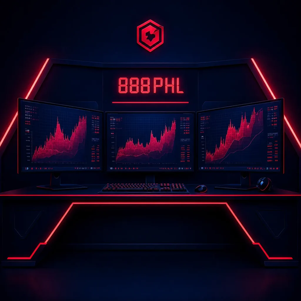 Futuristic neon gaming and trading hub Futuristic neon gaming and trading hub